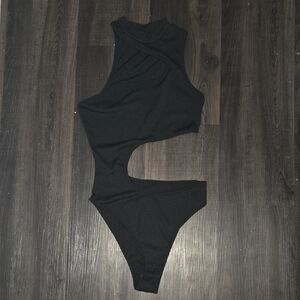 SHEIN Black Asymmetrical Cutout Bodysuit